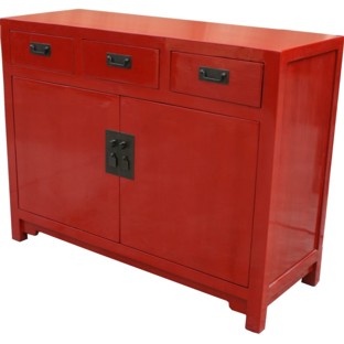 Red Three Draw Two Door Sideboard/Buffet