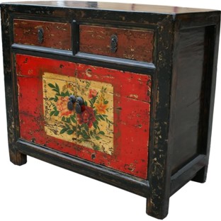 Two Drawers Mongolian Style Painted Cabinet