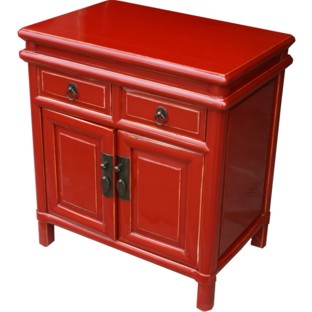 Red Lacquered Chinese Bedside Table