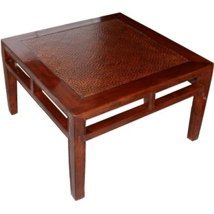 Chinese Side Table Brown Rattan Inlay