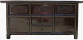 Original Carved Elm Wood Low Sideboard Buffet