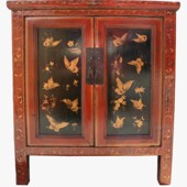 Red and Black Painted Butterflies Cabinet