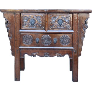 Natural Elm Carved Three-Drawer Console Table