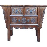 Natural Elm Carved Three-Drawer Console Table