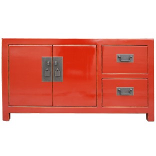 Red Lacquered Low Sideboard Buffet