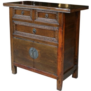 Original Chinese Elm Cabinet w/Carved Drawers