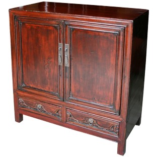 Chinese Antique Red Cabinet Carved Drawers
