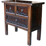 Natural Elm Carved Three-Drawer Console Table