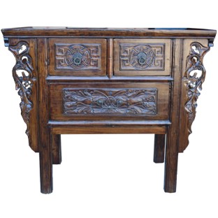 Natural Elm Carved Three-Drawer Console Table