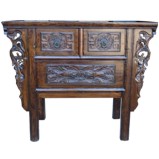 Natural Elm Carved Three-Drawer Console Table