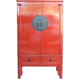 Red Chinese Wedding Cabinet - Engraved Hardware