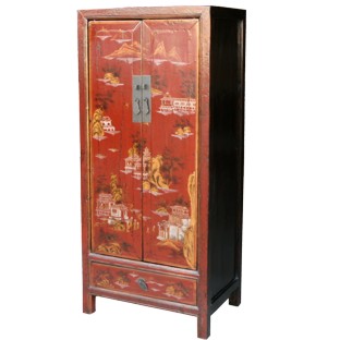 Red Medium Cabinet with Gold Painting