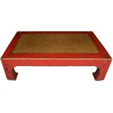Red Rattan Inlay Rectangular Coffee Table