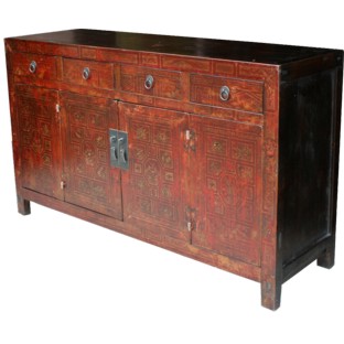 Original Red Manchurian Painted Sideboard