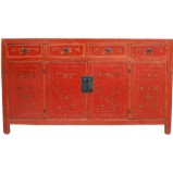Original Red Manchurian Painted Sideboard