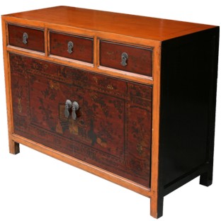 Mongolian Painted Sideboard Orange