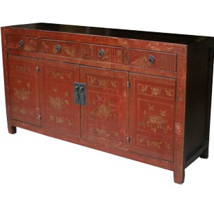 Original Red Manchurian Painted Sideboard