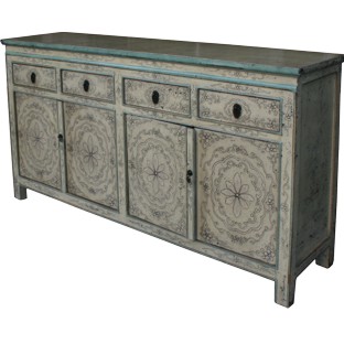Original Beige Painted Tibetan Sideboard