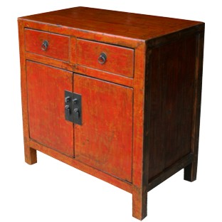 Chinese Antique Bright Red Cabinet w/Patina