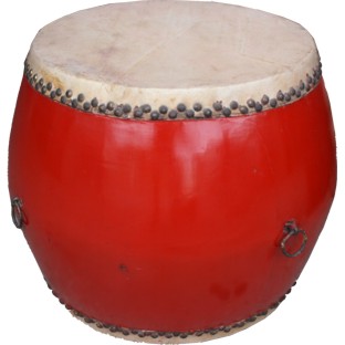 Chinese Red Wood and Leather Drum