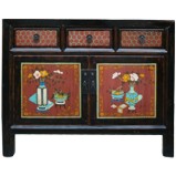 Mongolian Flora Painted Sideboard Black Frame