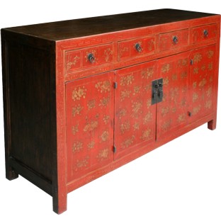 Chinese Red Manchurian Painted Sideboard