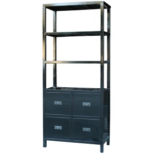 Black Chinese Bookcase with Drawers