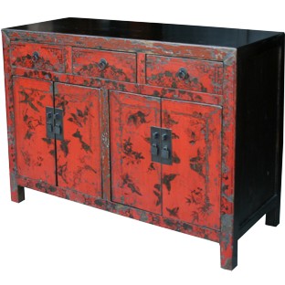 Original Red Sideboard Painted Butterflies