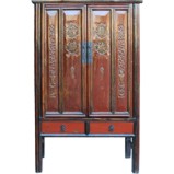 Red Chinese Carved Wedding Cabinet