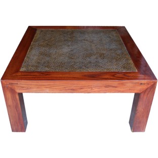 Chinese Side Table Brown Rattan Inlay