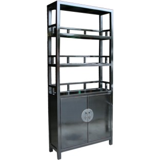 Black Chinese Bookcase with Cupboard