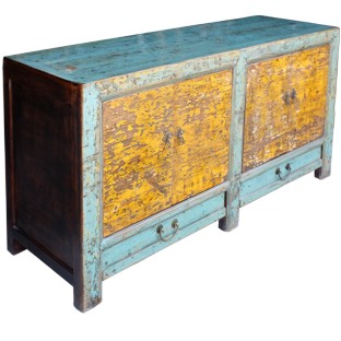 Original Turquoise & Yellow Distressed Sideboard