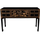Black Hall Table w/Gold Paintings