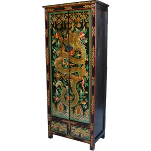 Tibetan Cabinet Black w/Painted Dragon