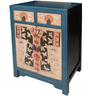 Blue Bedside Table Table w/Painted Qing Chinese Qipao