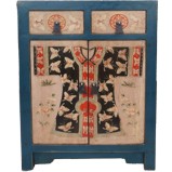 Blue Bedside Table Table w/Painted Qing Chinese Qipao