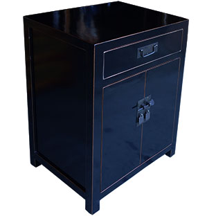 Black Lacquered Chinese Large Bedside Table 