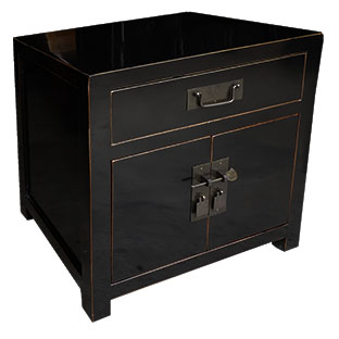 Black Lacquered Chinese Bedside Table 