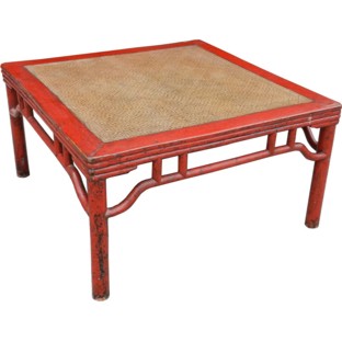 Red Rattan Inlay Coffee Table