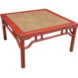 Red Rattan Inlay Coffee Table