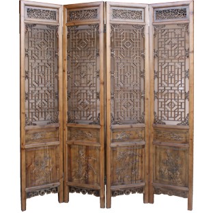 Set of 4 Chinese Double Sided Screen w/Carvings