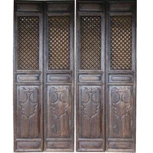 Set of 4 Original Chinese Door Panels w/Patterns & Carvings
