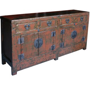 Original Shanxi Distressed Red Sideboard w/ Patina