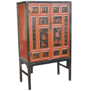 Chinese Cabinet with Couplet and Drawings