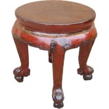 Round Red Stool with Carved Legs