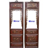 Original Red Carved Wall Hanging Screen w/ Mirror
