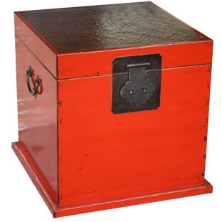 Red Rattan Top Cube Chest