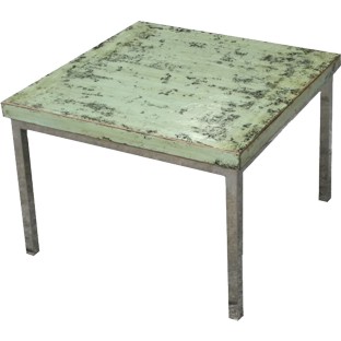 Distressed Green Top Side Table with Stainless Steel Legs