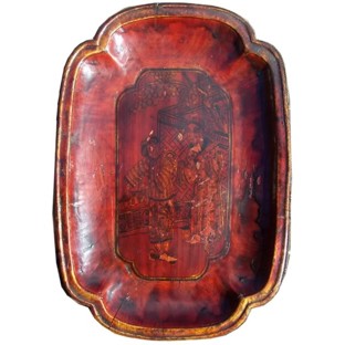 Antique Wood Plate with Gold Painting