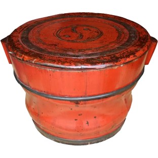 Original Red Wood Barrel with Lid